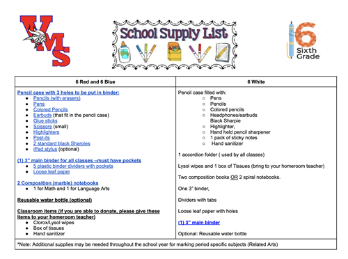 2024-2025 Supply List